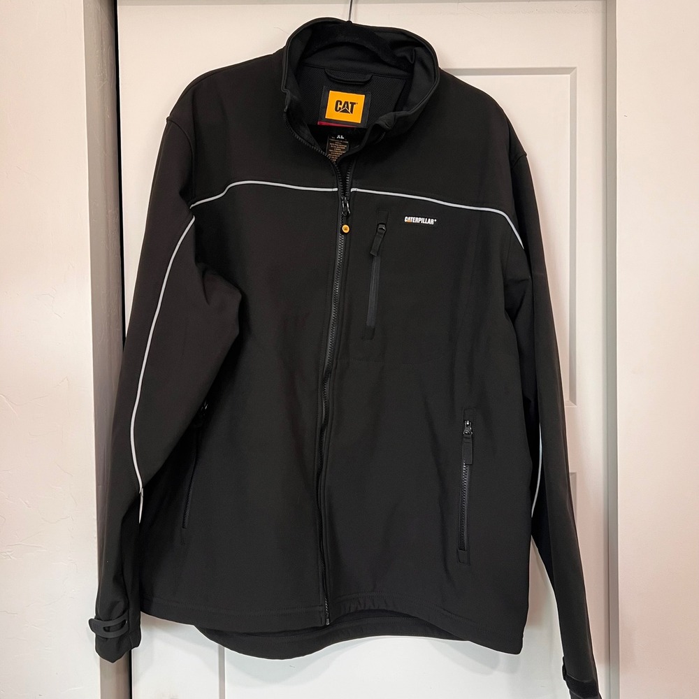CAT Caterpillar Mens Softshell Jacket Black Full Zip Workwear W11440 XL NWT